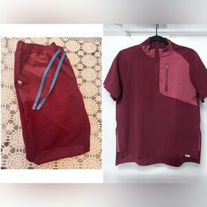 FiGS Scrubs Set BURGUNDY (Jundah Top Small and Mickey Mouse Disney Zamora Jogger